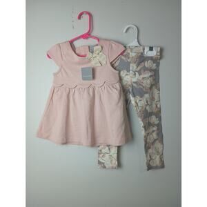 Tahari Toddler Girls Outfit Pink Floral Scalloped Tunic Top Leggings NWT 24M